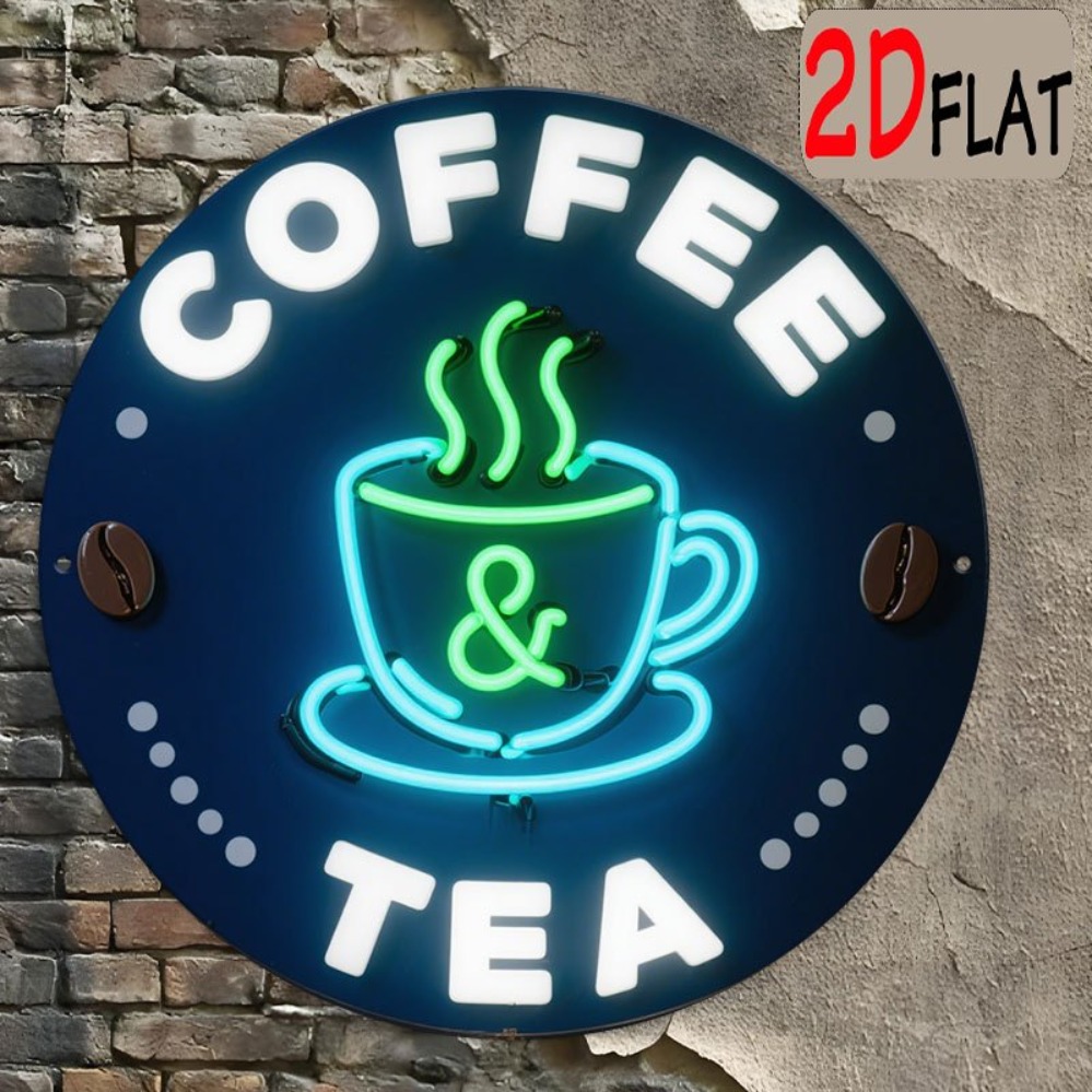 Coffee Tea Neon Sign - Ronde metalen blikken bord met koffie