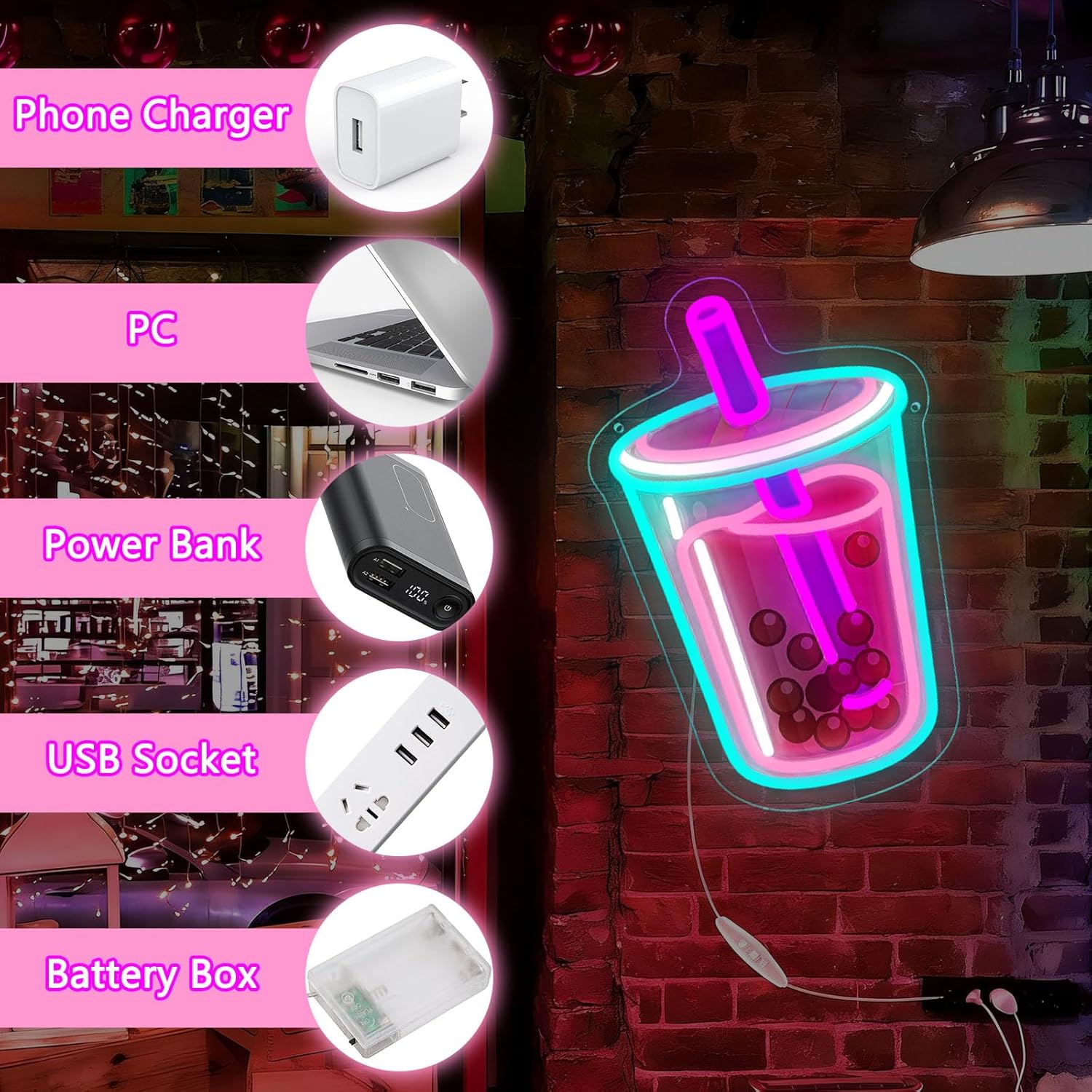 Bubble Tea Neon Sign USB-aange - Coffee Tea Neon Sign recensie en prijs